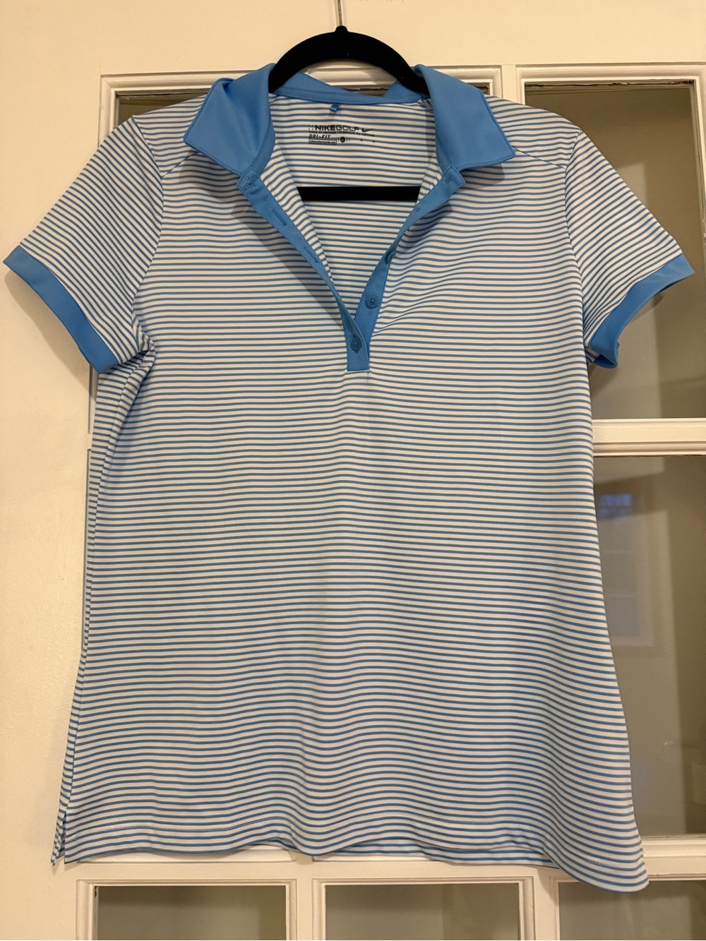 Nike Light Blue & White Striped Women’s Dri-FIT Golf Polo